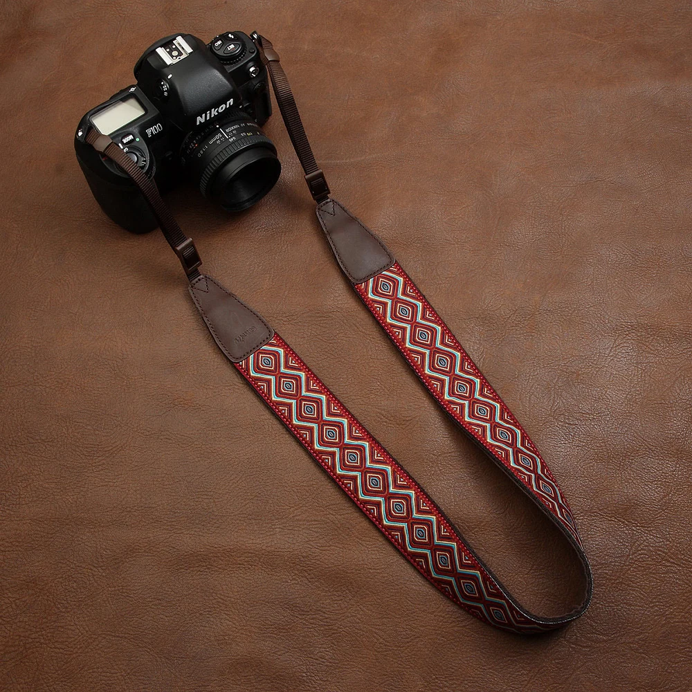 

cam-in CAM7416 embroidery webbing Cow Leather Universal Camera Strap Neck Shoulder Belt General Adjustable Lanyard