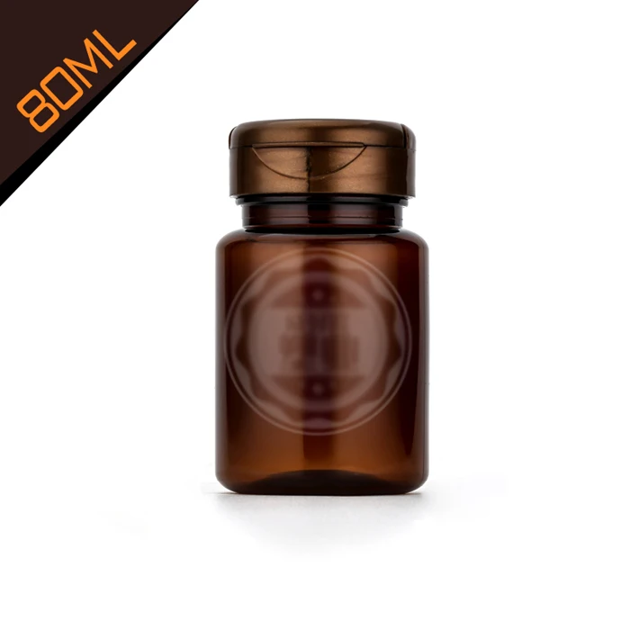 100pcs 80ml Translucent Amber Color PET Medicine Bottles, Empty Bottle,Capsules Bottles, Plastic Solid Bottles--Amber Flip Caps