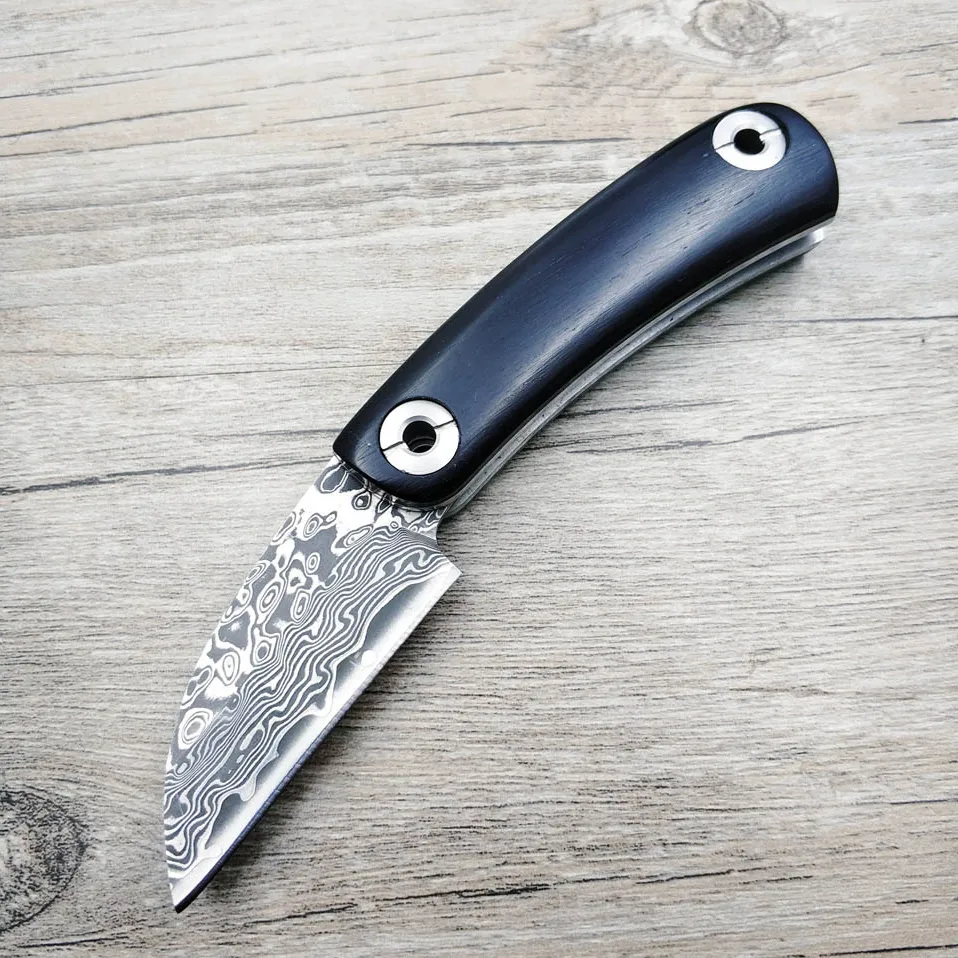 59 HRChandmade Thép Damascus Dao Gấp Bỏ Túi Dao Bằng Tay Ngoài Trời Di Động Gấp Gọn Tiện Ích Gỗ Hồng Sắc Tay Cầm