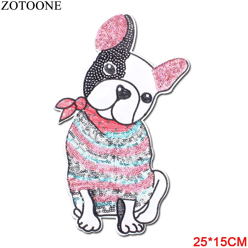 ZOTOONE Sequin Big Dog 25*15CM Patch for Clothing Jackets T-Shirt DIY Decal Apparel Accessory Sew on Embroidered Patch Badge D