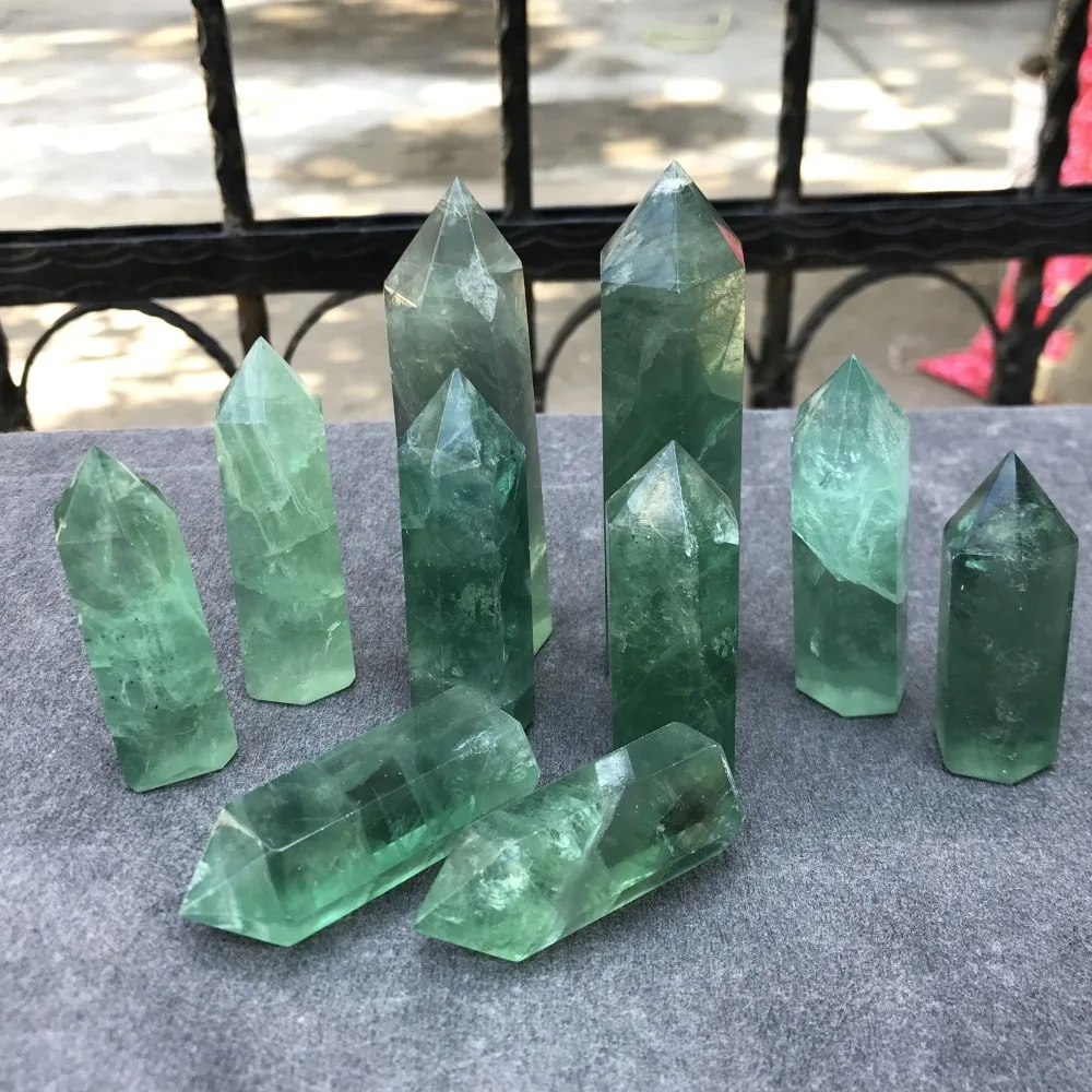 8pcs Natural Green fluorite obelisk quartz crystal wand point for healing