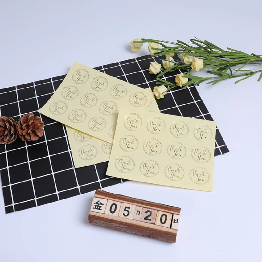 120 teile/los Runde Bronzing danke kraft Papier Label Aufkleber Für Handgemachte Produkte DIY Transparent Kuchen Verpackung Label