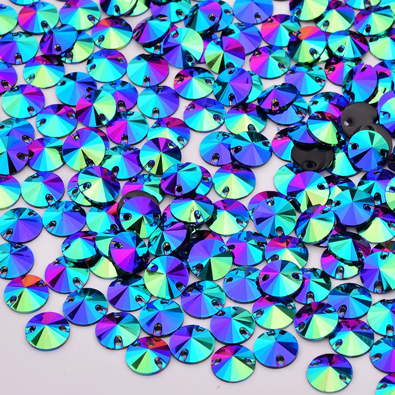 JUNAO High Quality 10 12 16 18mm Sewing Crystal AB Rivoli Rhinestones Flat Back Resin Gems Stones Sew On Round Strass Applique