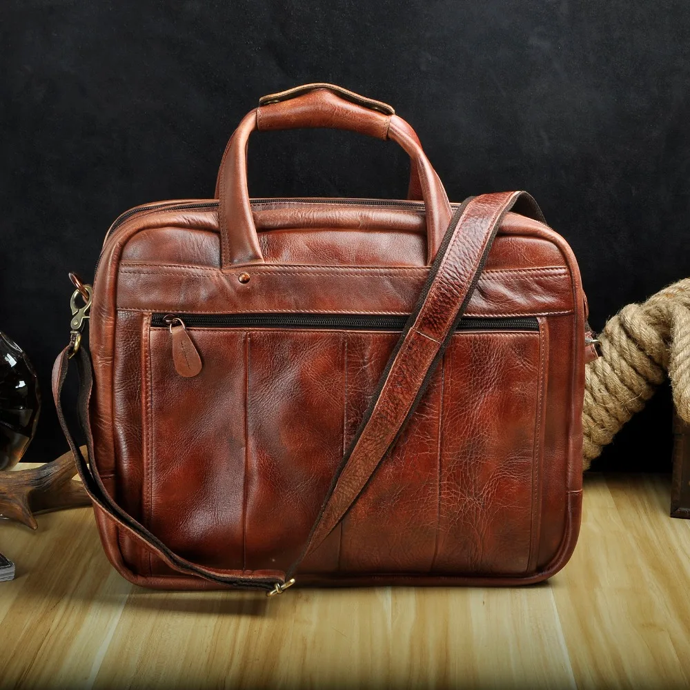 Men Oil Waxy Leather Antique Design Business Briefcase Laptop Document Case Fashion Attache Messenger Bag Tote Portfolio 7146-c