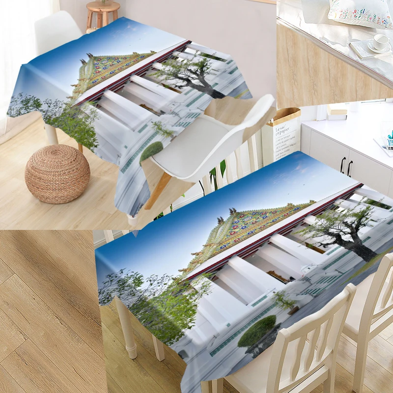 

New Temple Tablecloth Art Simplicity Pattern Oxford Fabric Dustproof Dinner Table Cloth Party Decoration Table Cover