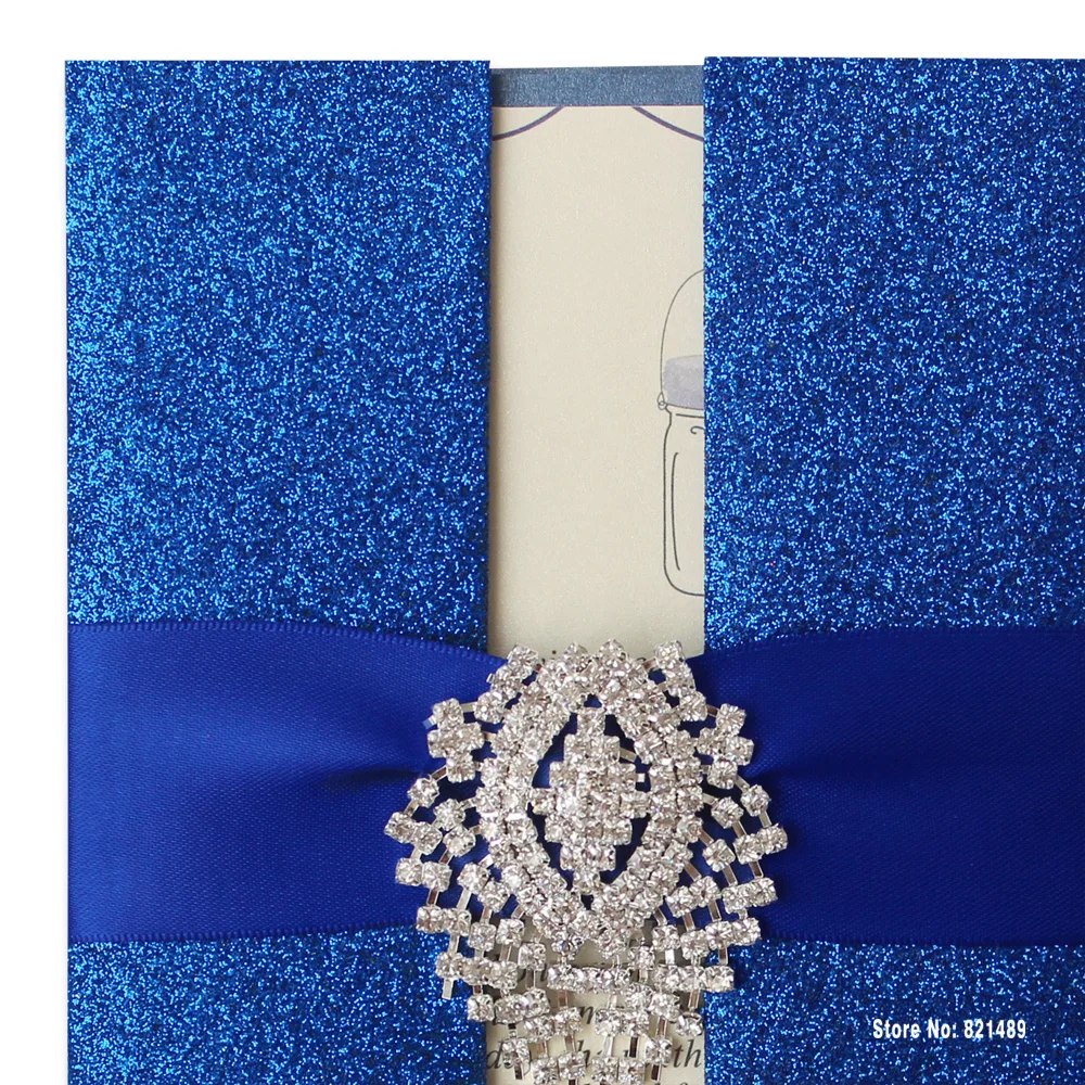 Royal Blue Wedding Invitation, Shimmer Invitation Card, Blue Invitation for Wedding - Pack of 30 image 6