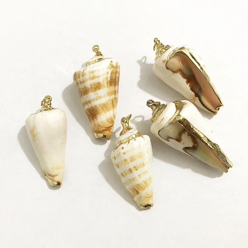 5pcs/Lot Natural Seashell 20x40MM Eletroplated Trumpet Shell  Conch Shell Pendant DIY Jewelry Making 2019