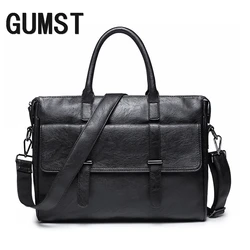 GUMST-Bolsa Mensageiro de Couro Casual Masculina, Maleta Laptop, Bolsas de Negócios, marca fashion