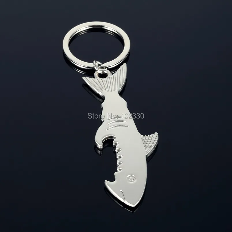 Shark Shaped Bottle Opener Keychain zinc alloy Key Ring Beer Bottle Opener Unique Wedding Party Gift Free Laser logo