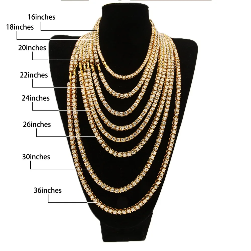 2018 New Color 3/4/5mm 1 Row Round Cut Rhinestone Tennis Nceklaces Necklace 16-36inch Black Rose Gold Gun Black