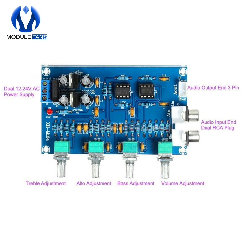 New NE5532 Stereo Pre-amp Preamplifier Tone Board Audio 4 Channels Amplifier Module 4CH CH Control Circuit Telephone Preamp