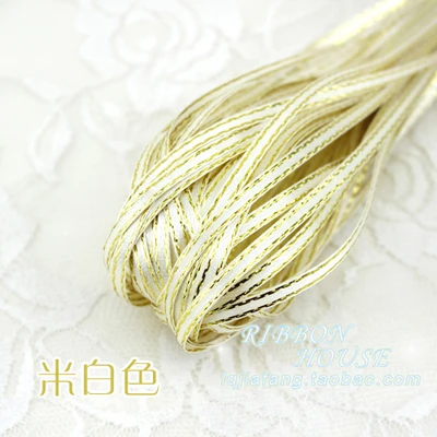 New (10 meters/lot) 1/8\'\' (3mm) Cream Beige Metallic Glitter Satin Ribbon Colorful Christmas Birthday gift package ribbons DIY