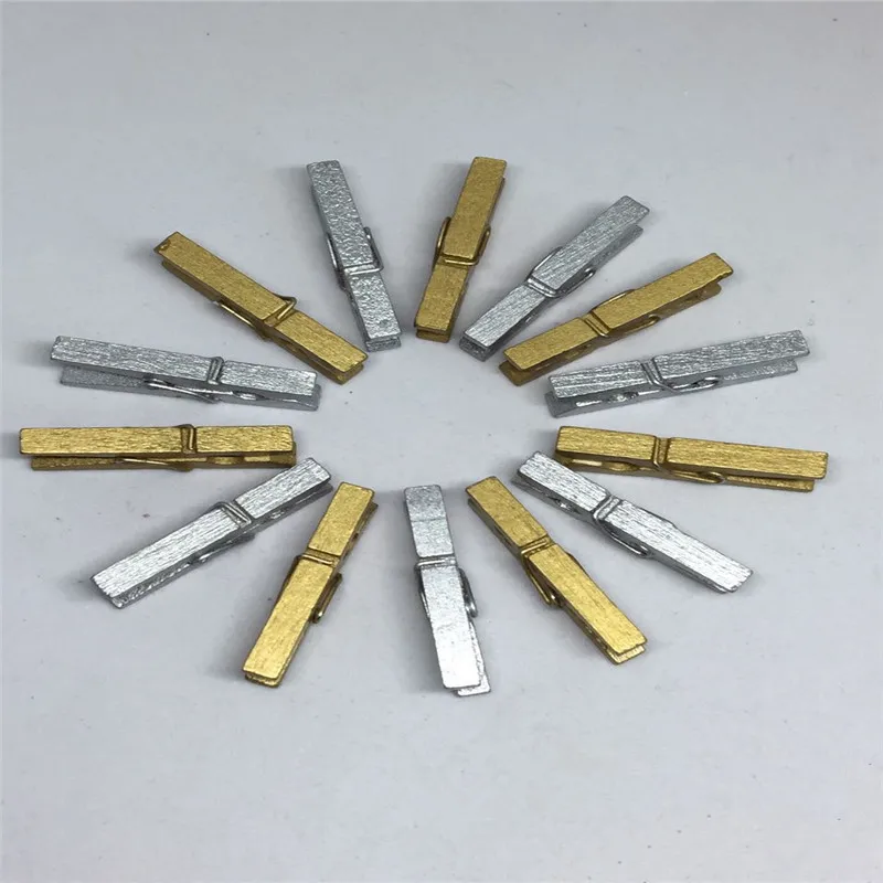 50PC Gold Silver Mini Wood Clip 2.5CM*0.3CM Wooden Environmental Small Clothespin Home Decoration Tools