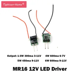 5 PZ MR16 12 V HA CONDOTTO il Driver A Bassa Tensione Corrente Costante LED 2 piedi 300mA/450mA/600mA 1 W 3 W 4 W 5 W 6 W Alimentazione trasformatore