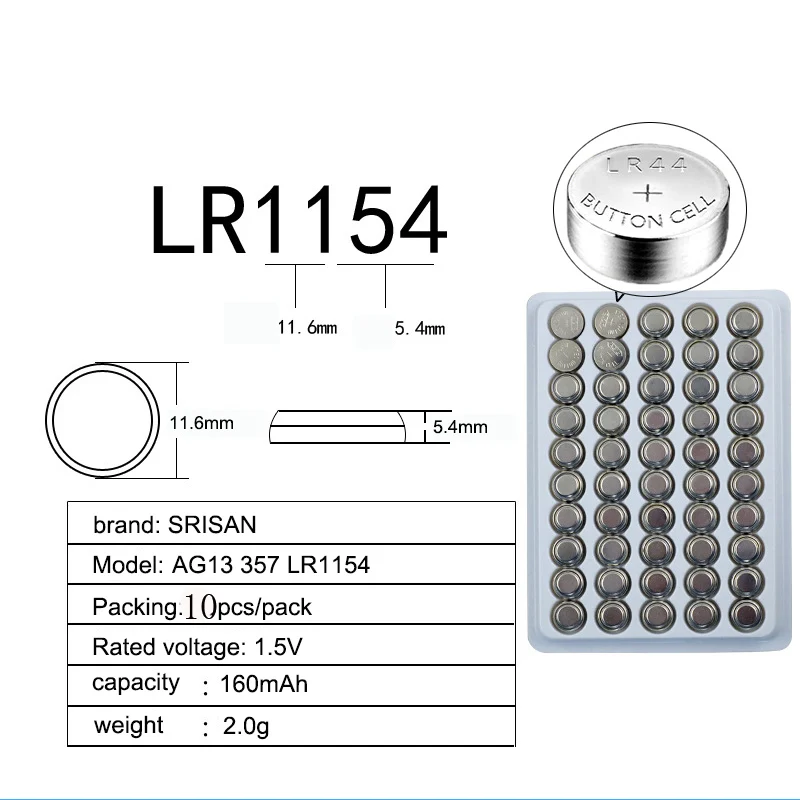 GTF 10PCS 1.5V Button Battery LR44 357A A76 303 AG13 SR44SW SP76 L1154 RW82 RW42 1.5V Battery Alkaline Button Cell For watch toy