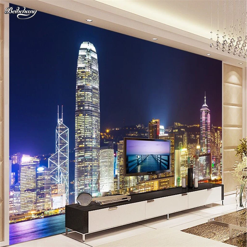 

custom wall paper living room 3d mural decor photo backdrop large mural Hong Kong night hotel restaurant wall painting murals