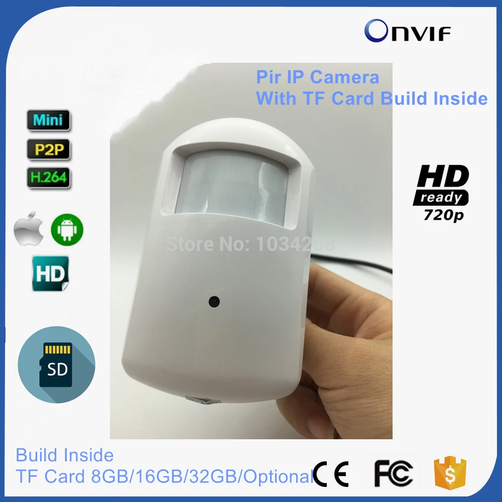 

720P HD Indoor Pir Camera Motion Detector PIR Style Security Mini IP Camera SD Card Slot 8GB/16GB/32GB Audio Optional