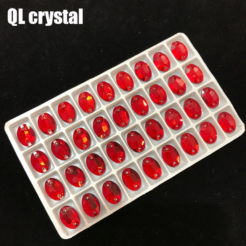 ALL Size Red Oval Sew On Crystal Rhinestones Flatback with 2 holes for Making wedding dress  bags shoes accessories