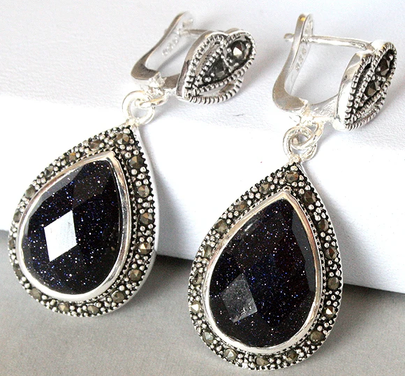 8 Choices 925 Silver Gems&Marcasite Waterdrop jade  Earrings 1 1/2 