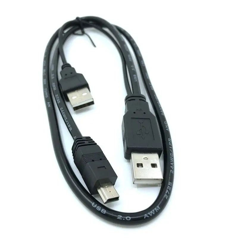 Cable USB 2. 0 Dos A tipo macho A Mini 5 pines macho Y para unidad de disco duro móvil HDD de 2,5"