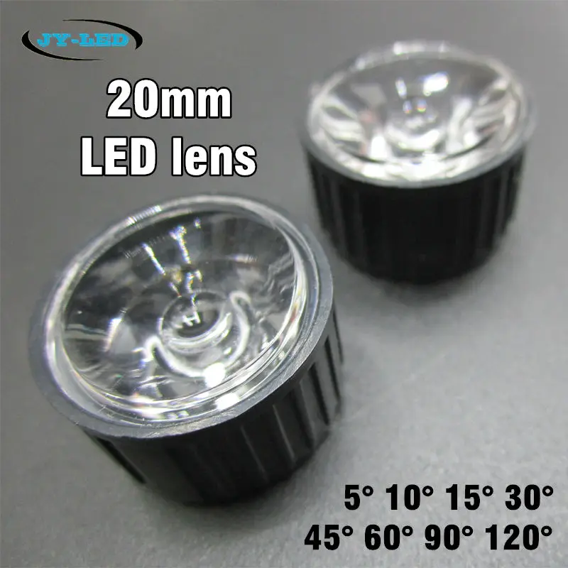 50x 1W 3W Power Lens 20mm Diameter Optical PMMA With White/Black Holder Angle 5 10 15 30 45 60 90 120 Degree LED Lens