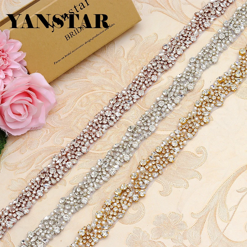 

YANSTAR (30Yards) Wholesale Handmade Wedding Dress Belts Crystal Rhinestones Appliques Accessory Sewing On Bridal Sash YS880