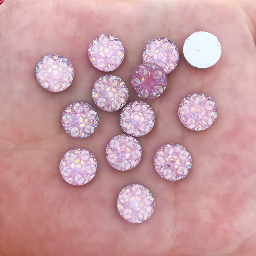 New 50pcs 10mm Resin Round 3D Flower Flatback Rhinestone Wedding Buttons DIY R43