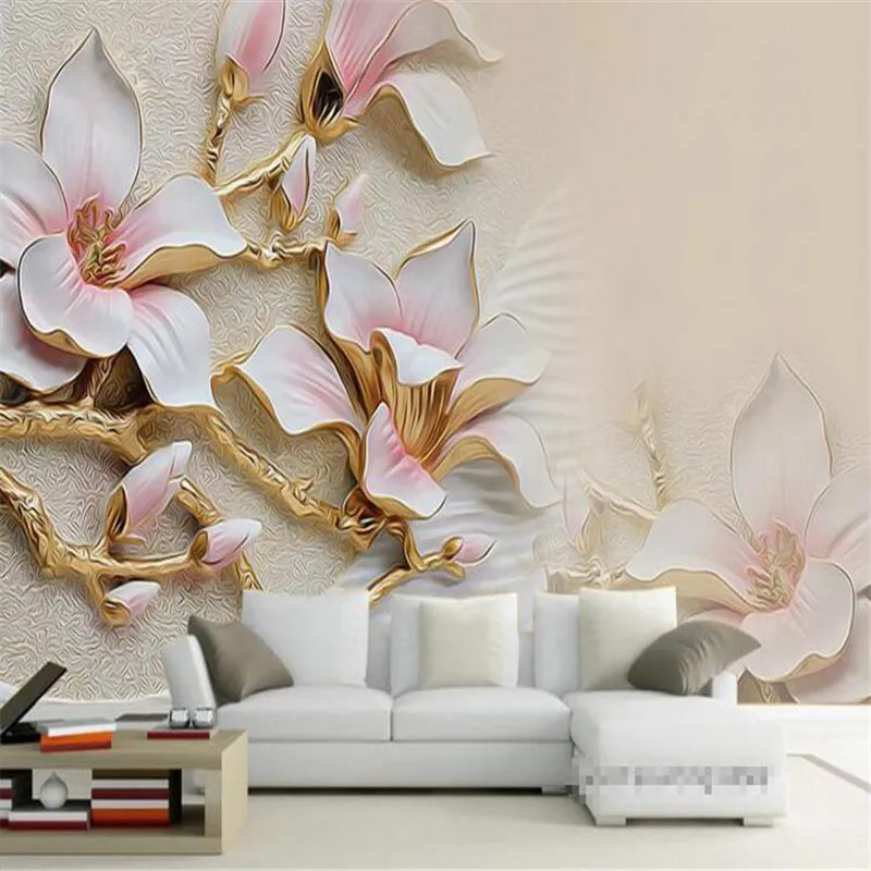 

beibehang wallpaper 3d living room TV sofa rich three-dimensional relief magnolia bloom large mural 3d wall murals wallpaper