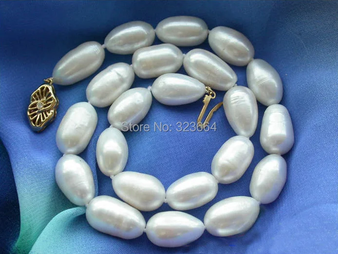 

HUGE 17" 15MM WHITE RICE FRESHWATER CULTURED PEARL NECKLACE