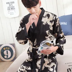 Men Silk Bathrobe Satin  Robes Long Kimono Robe Silk Robe Dressing Gown Adult Casual Home Clothing