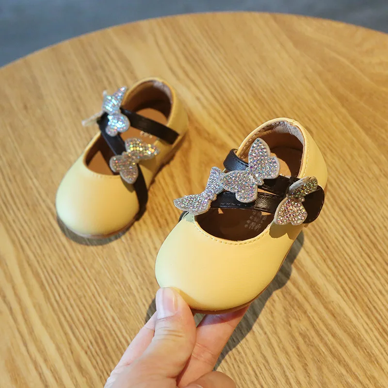 Princess Shoes Butterfly Sequins Baby Soft Bottom Shoes Girls Baby Leather Shoes