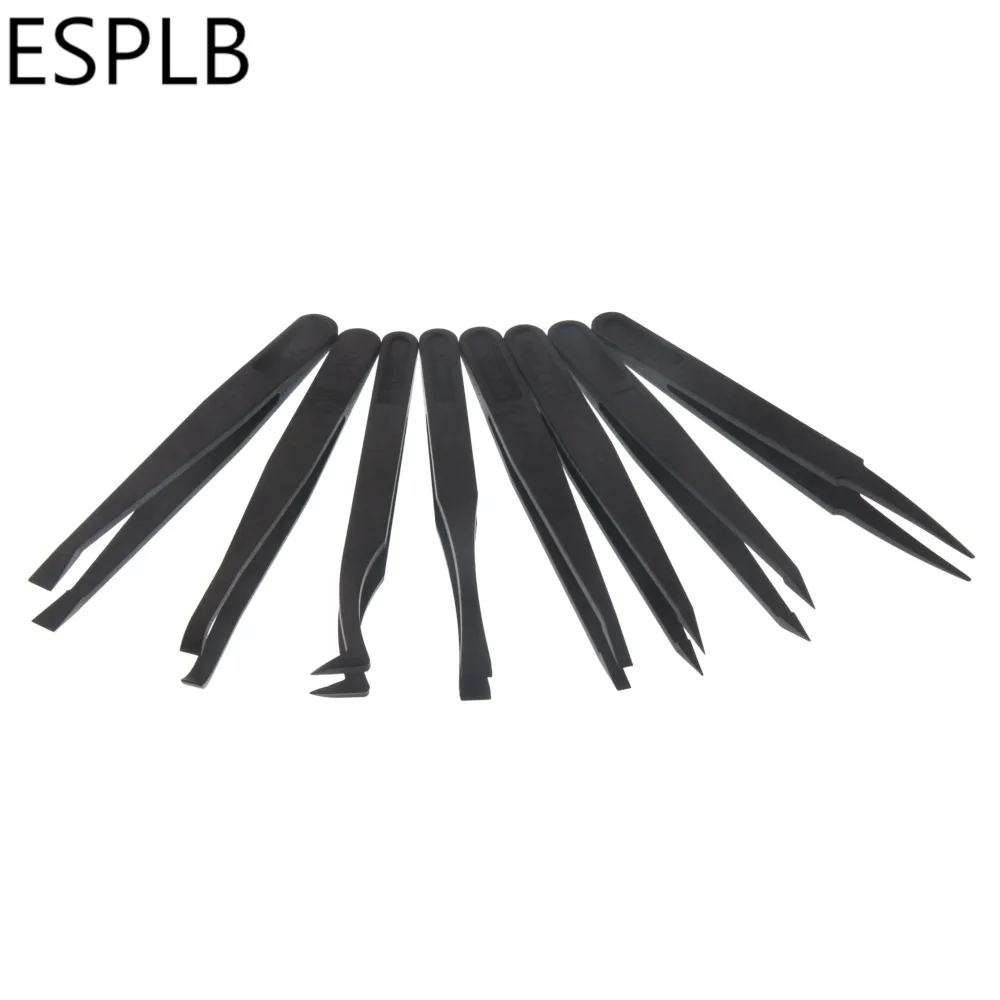 ESPLB 8pcs/Set Anti-Static Plastic Tweezers ESD Curved Straight Forceps Electronic PCB Repair Hand Tools Tweezers