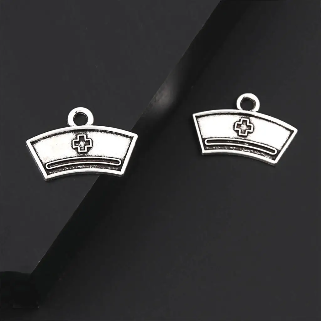 30Pcs  Silver Color Nurse Cap Charms Medicine Crosses Floating Pendant Making Student Gift Necklaces Jewelry 20X14mm A3199