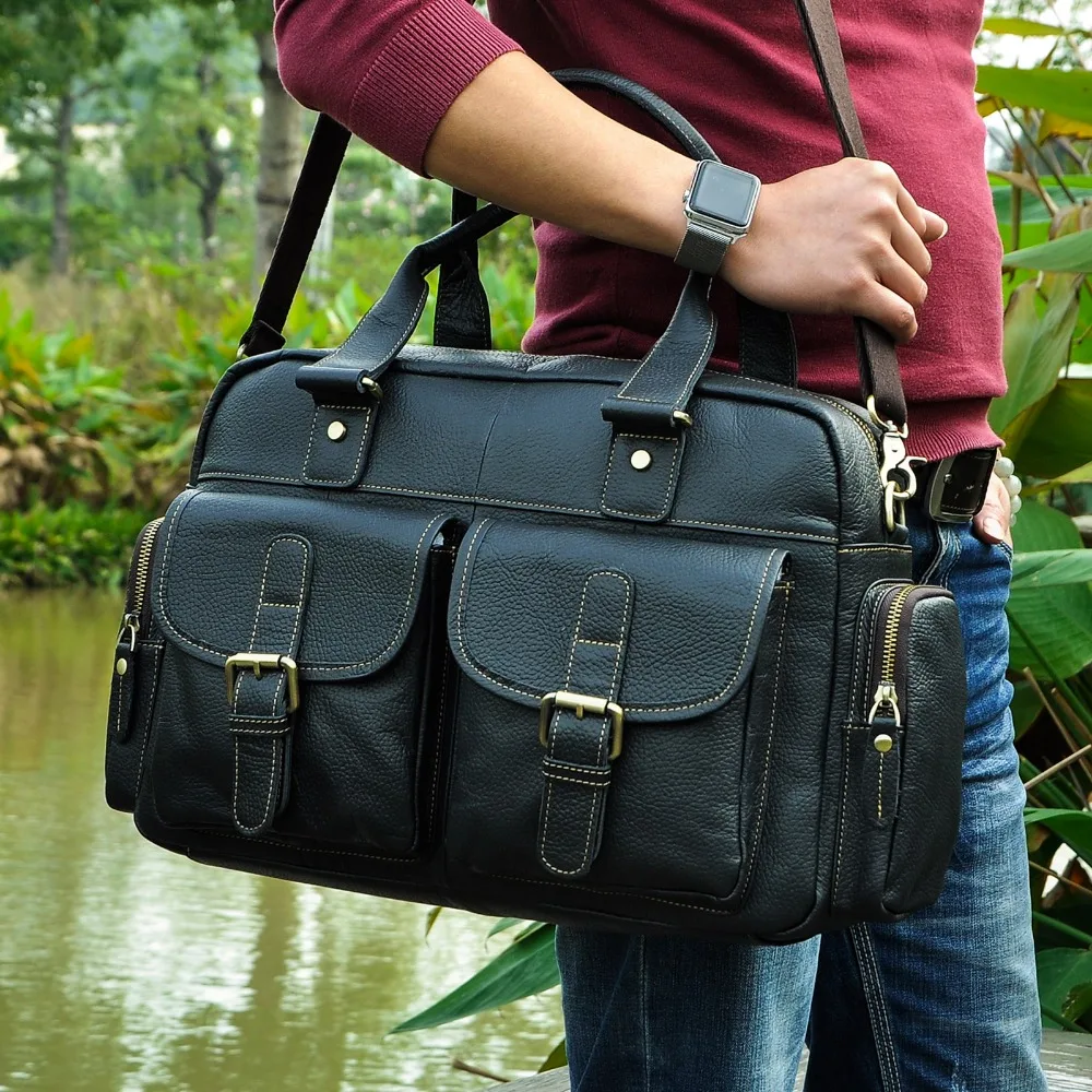 Hot Sale Design Real Leather Casual Fashion Men Briefcase Business Laptop Case Attache Messenger Bag For Men 061-b