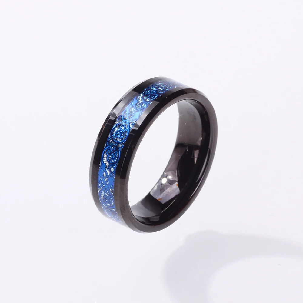 Wholesale 10pcs Blue Dragon Mens Tungsten Carbide Rings Black Wedding Band Engagement Rings Comfort Fit