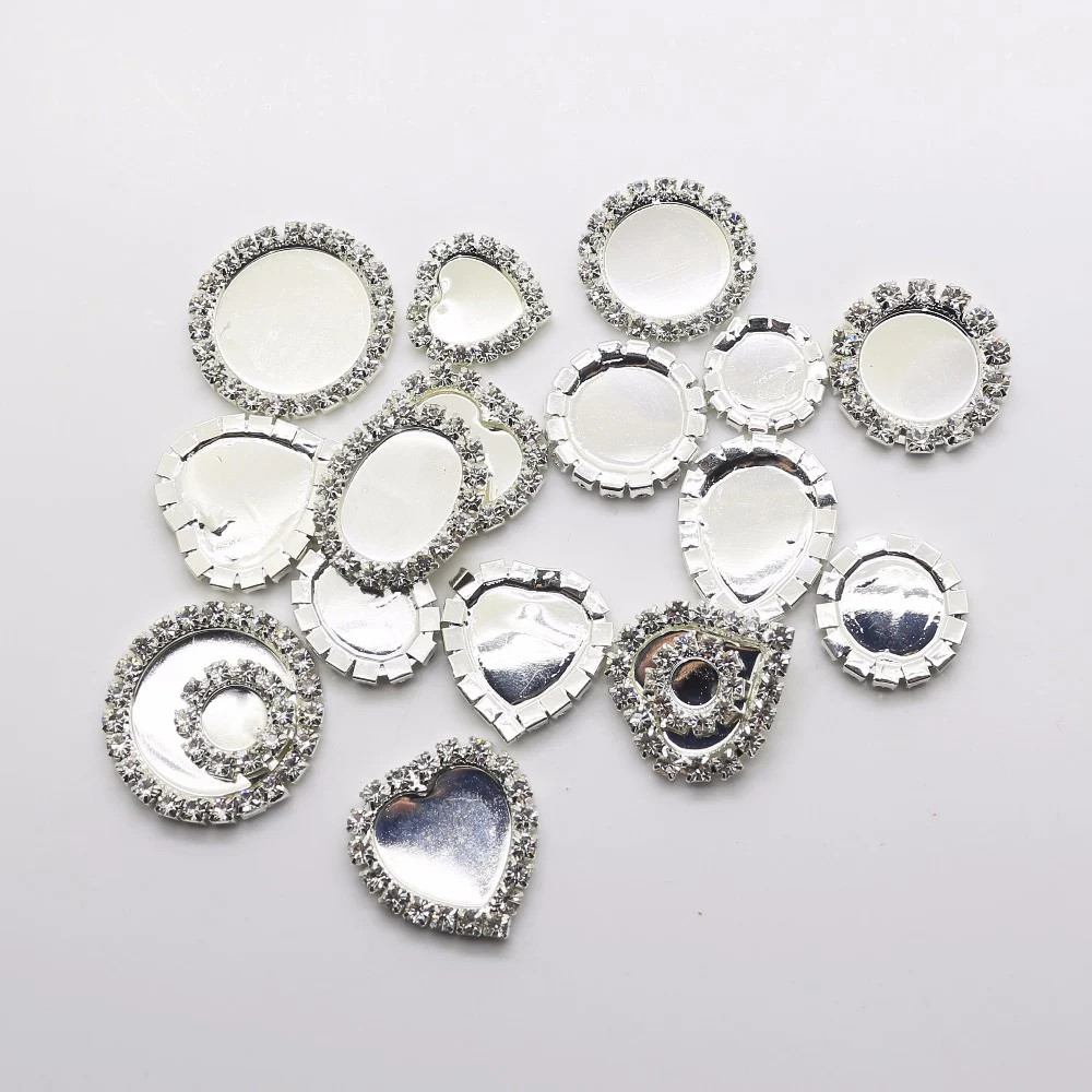 Factory Direct 10PCS/Set Full Size Plating Silver Flat Back Rhinestone button Crystal Base Accessories
