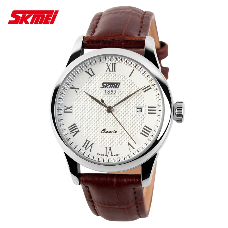 SKMEI Business Mens Watches Top Brand Luxury Leather Strap Watch Men 3Bar Waterproof Quartz Wristwatches relogio masculino