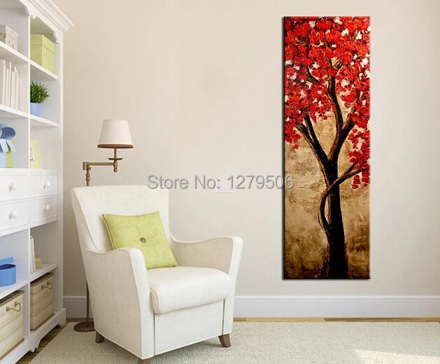 

No Frame Red Tree Wall Picture Pure Hand-painted Oil Painting Home Decor Abstraction Hang Picture Knife Paintings