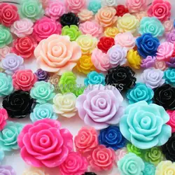 50pcs mixed sizes,mixed colors 10mm-25mm Resin Flowers Bloom Roses Cabochons flatback decoden kit