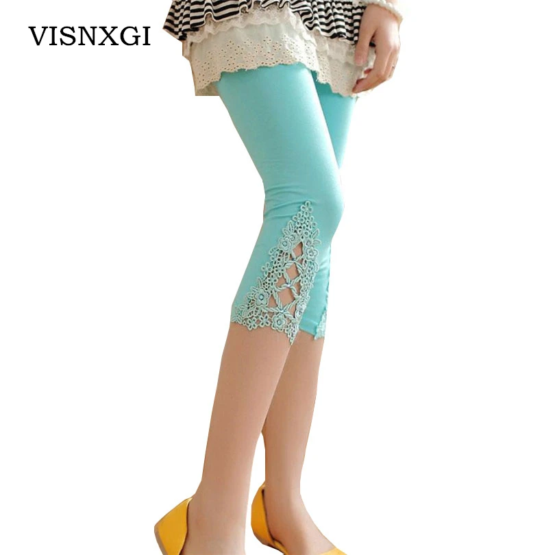 VISNXGI – Leggings de sport en coton pour femmes, vêtements de sport, Floral, court, ajouré, noir, décontracté, Capris, nouvelle collection, été