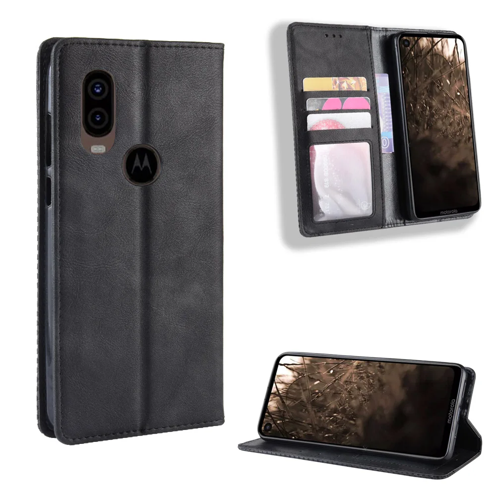 Retro Slim Leather Flip Cover For Moto One Vision Case Wallet Card Stand Magnetic Book Cover for Moto One Vision Phone Cases