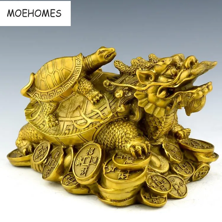 MOEHOMES Chinese FengShui Bronze Longevity Dragon Turtle Statue vintage home decor metal handicraft