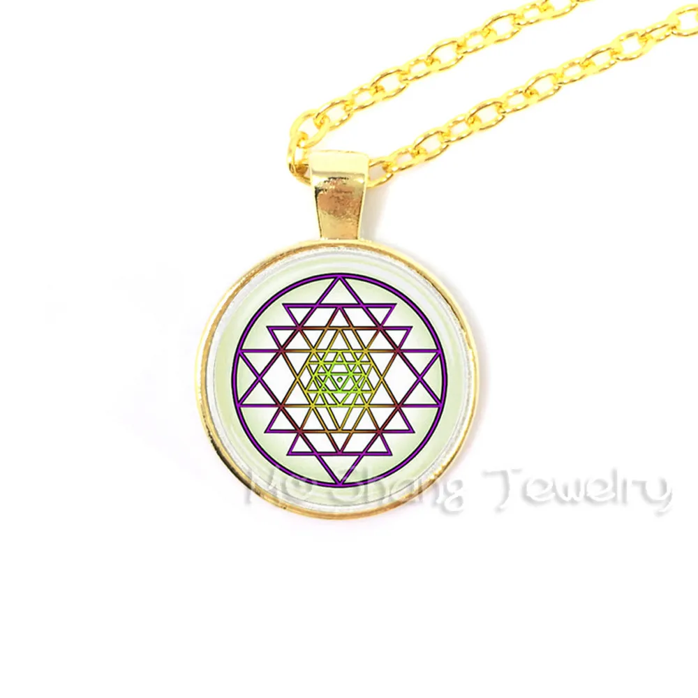 Hinduism Sri Yantra Pendant Red Mandala Lotus Flower Necklace for Women Glass Dome Buddhist Necklace India Jewelry Vintage