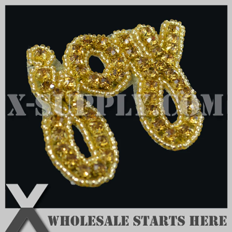 

(100pcs/lot) DHL Free Shipping Gold JOY Rhinestone Appliques for Headbands,X1-RAT2519