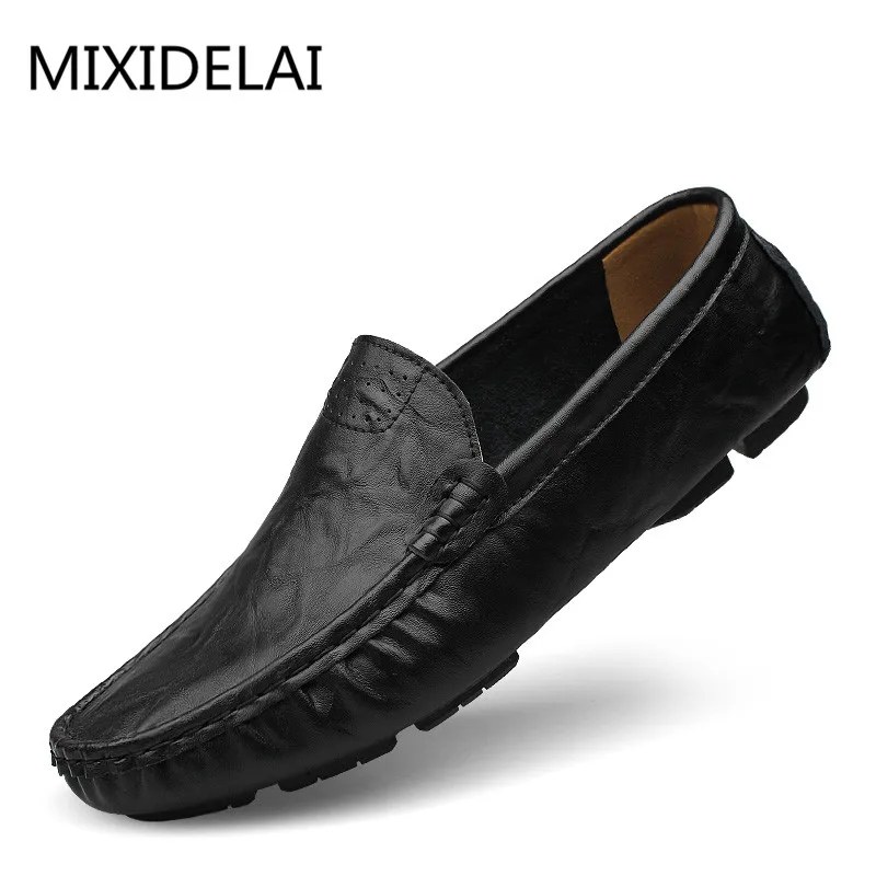 MIXIDELAI Soft Leather Men Loafers New Handmade Casual Shoes Men Moccasins For Men Leather Flat Shoes Big Size 36-48 Fashion