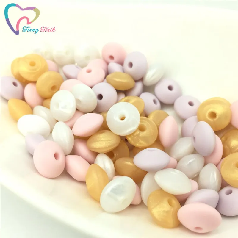 

50 PCS Metallic Soft Candy Pink Mix Lentil Abacus Silicone Beads Teething Baby Pendant DIY Pacifier Chain Food Grade Silicone