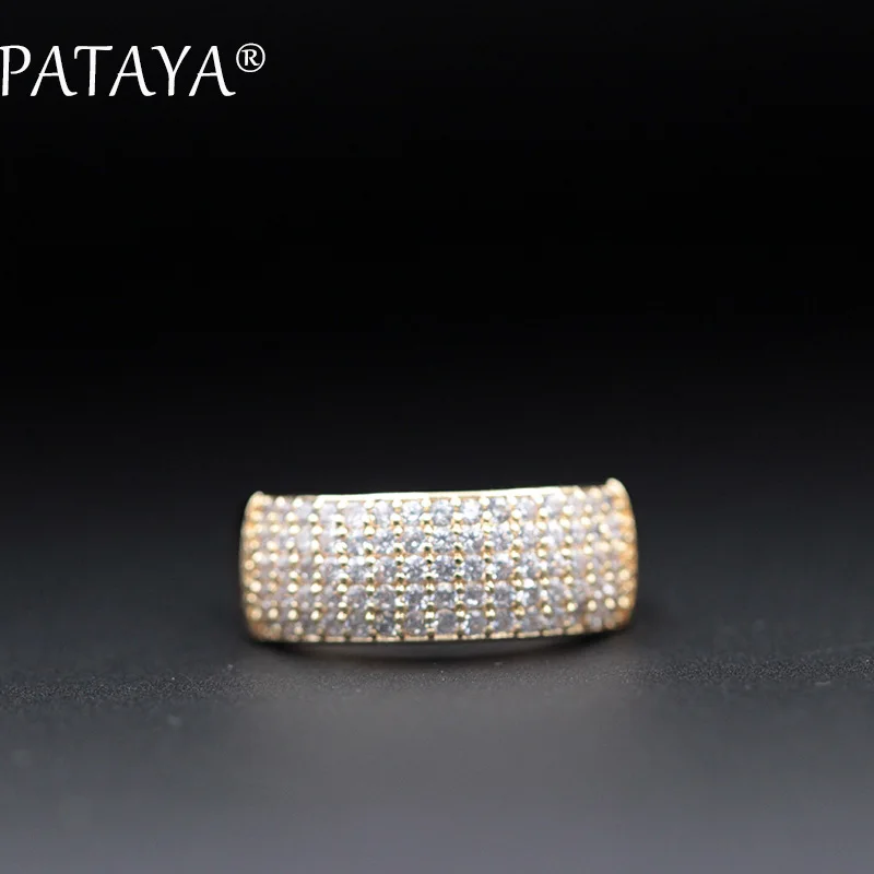 PATAYA New Arrivals 5 Row Lines White Natural Zirconia Fashion Wedding Engagement Rings For Women 585 Rose Gold Color Jewelry