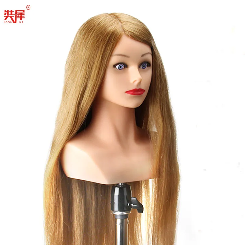 Cabeza de Maniquí de 24 "para peluquería, cabeza de Maniquí de pelo 80% Real de alta calidad, muñecas bonitas, pelo largo Rubio, cabeza de entrenamiento con hombro