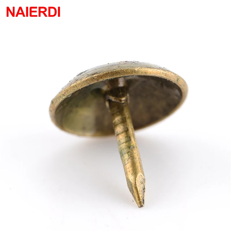 100PCS NAIERDI 8.5x16mm Bronze Tacks Antique Decorative Jewelry Gift Box Push Pin 10x10mm Door Nail For Fasteners Hardware