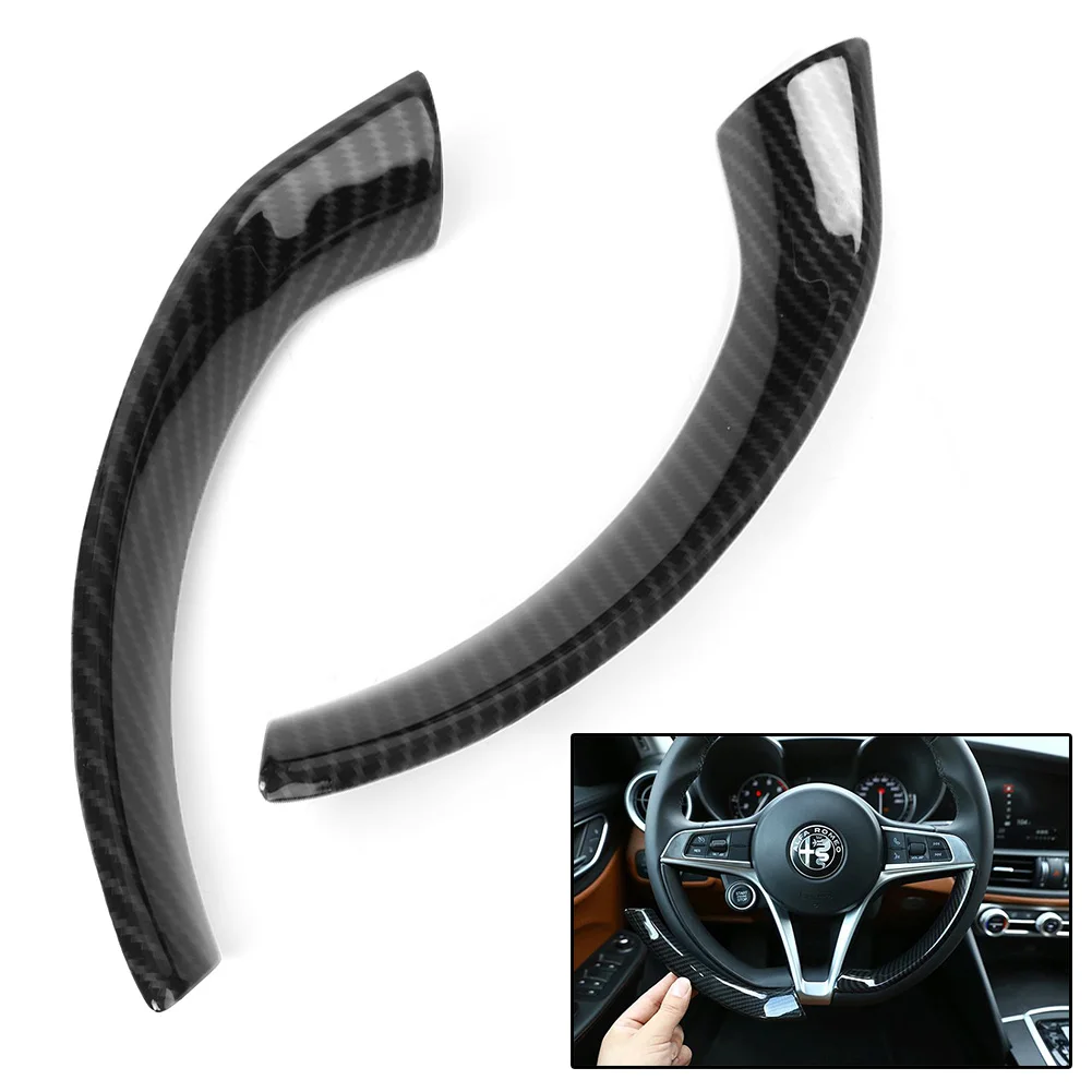 2x Car Interior Steering Wheel Cover Trim for Alfa Romeo Giulia 2017 2018 2019 2020 Carbon Fiber Styling ABS Plastic Decoration